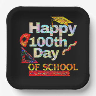 幸せな100th day of school retroスタイル ペーパープレート