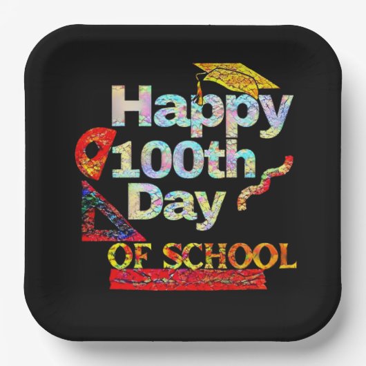 幸せな100th day of school retroスタイル ペーパープレート (正面)