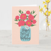 幸せな103番目の誕生日のステップマザーとメイソンジャーの花 カード (黄色い花)