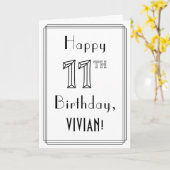 幸せな11誕生日、アールデコスタイルと名前をカスタムする カード (黄色い花)