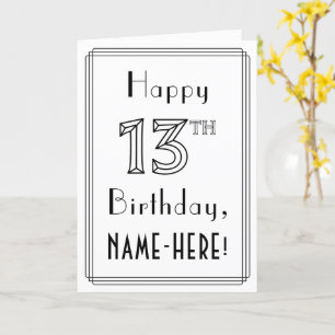 幸せな13番目の誕生日、アールデコスタイルと名前をカスタムする カード