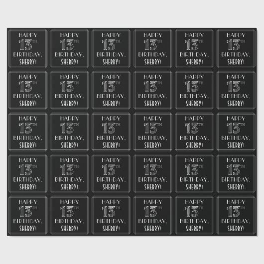 幸せな13番目の誕生日、アールデコスタイル(名前をカスタムする付き) ラッピングペーパー (シーム)