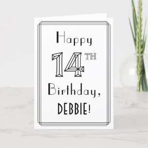幸せな14番目の誕生日、アールデコスタイルと名前をカスタムする カード