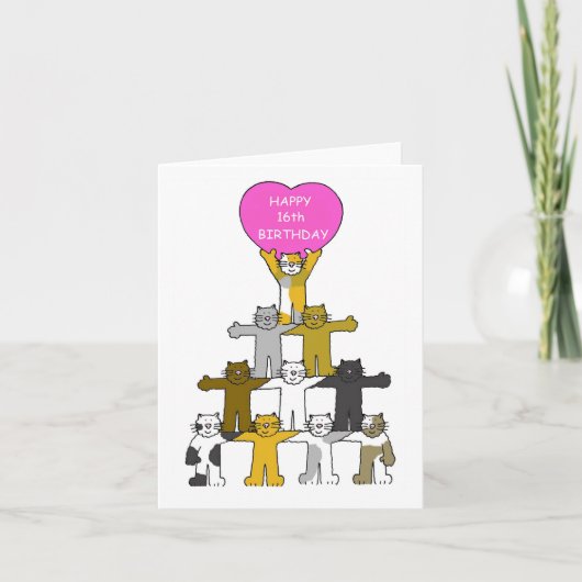 幸せな16誕生日の猫たち カード (正面)