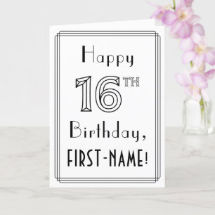 幸せな16誕生日、アールデコスタイル(名前をカスタムする付き) カード