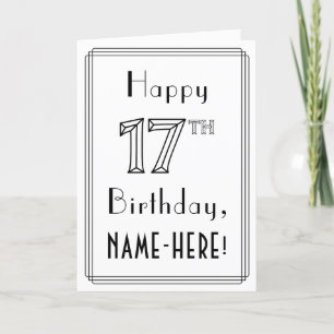 幸せな17誕生日、アールデコスタイル(名前をカスタムする付き) カード