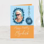 幸せな18歳の誕生日の花ブルーオレンジの写真 カード (正面)