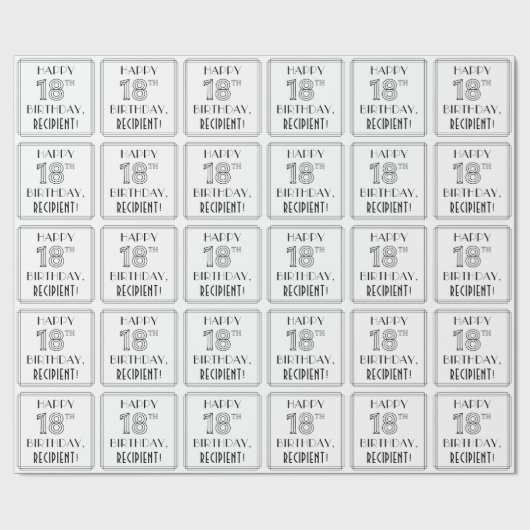 幸せな18番目の誕生日;アールデコスタイル;名前をカスタムする ラッピングペーパー (フラット)