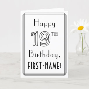 幸せな19誕生日、アールデコスタイルと名前をカスタムする カード