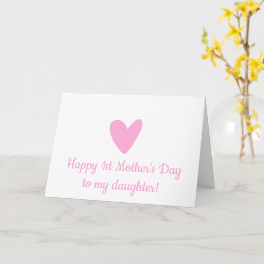 幸せな1st母の日と娘かわいいピンクのハート カード (黄色い花)