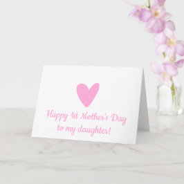 幸せな1st母の日と娘かわいいピンクのハート カード