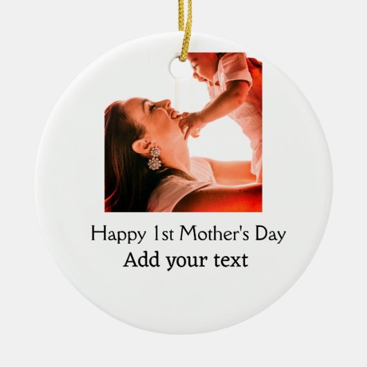 幸せな1st母の日の母最高のは今まで写真名を追加 セラミックオーナメント (正面)