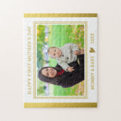 幸せな1st母の日ママとベビー写真金ゴールド ジグソーパズル (縦)