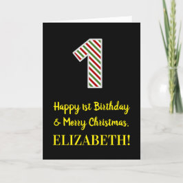 幸せな1st誕生日とメリークリスマス、名前をカスタムする カード