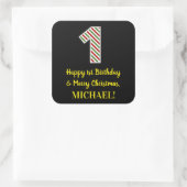 幸せな1st誕生日とメリークリスマス、名前をカスタムする スクエアシール (バッグ)