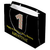 幸せな1st誕生日とメリークリスマス、名前をカスタムする ラージペーパーバッグ (裏面アングル)