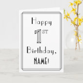 幸せな1st誕生日、アールデコスタイルと名前をカスタムする カード (黄色い花)