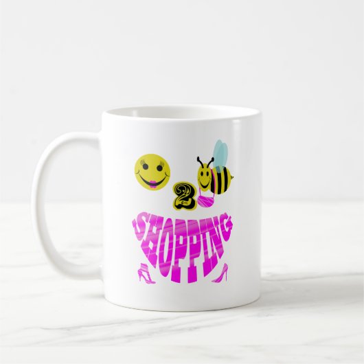 幸せな2匹の蜂のショッピング コーヒーマグカップ (左)