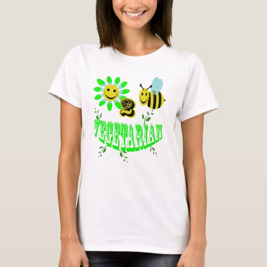 幸せな2匹の蜂のベジタリアン Tシャツ (正面)