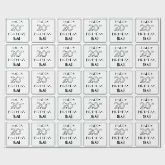 幸せな20番目の誕生日;アールデコスタイル;名前をカスタムする ラッピングペーパー (フラット)