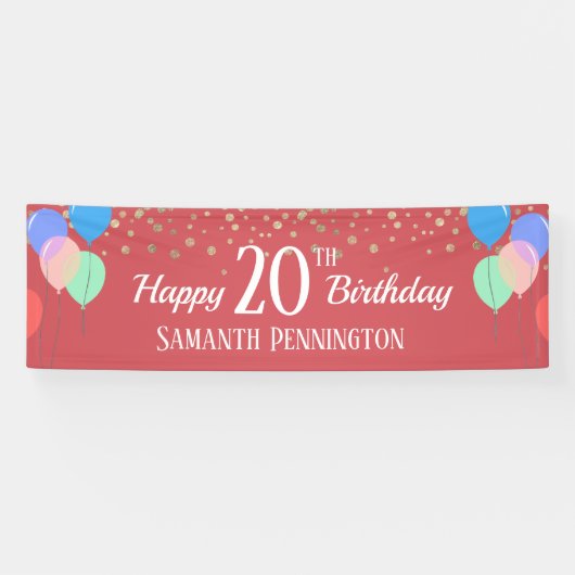 幸せな20誕生日紙吹雪とバルーン 横断幕 (横)