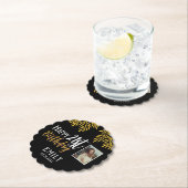 幸せな21歳の誕生日金ゴールドの葉の写真パーティー ペーパーコースター (インサイチュ)