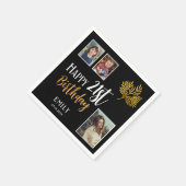 幸せな21歳の誕生日金ゴールドの葉3写真パーティー スタンダードカクテルナプキン (角)