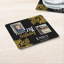 幸せな21歳の誕生日金ゴールド葉2写真パーティー