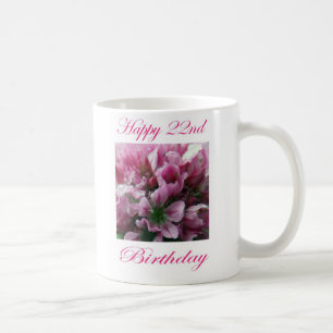 幸せな22誕生日ピンクと緑の花 コーヒーマグカップ