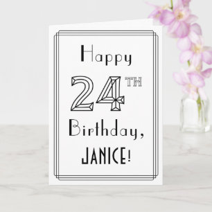 幸せな24番目の誕生日、アールデコスタイルと名前をカスタムする カード