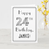 幸せな24番目の誕生日、アールデコスタイルと名前をカスタムする カード (黄色い花)