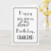 幸せな25誕生日、アールデコスタイル(名前をカスタムする付き) カード (黄色い花)