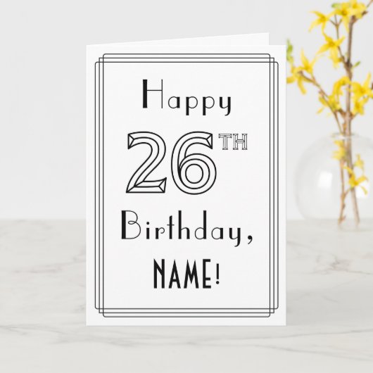 幸せな26番目の誕生日、アールデコスタイルと名前をカスタムする カード (黄色い花)