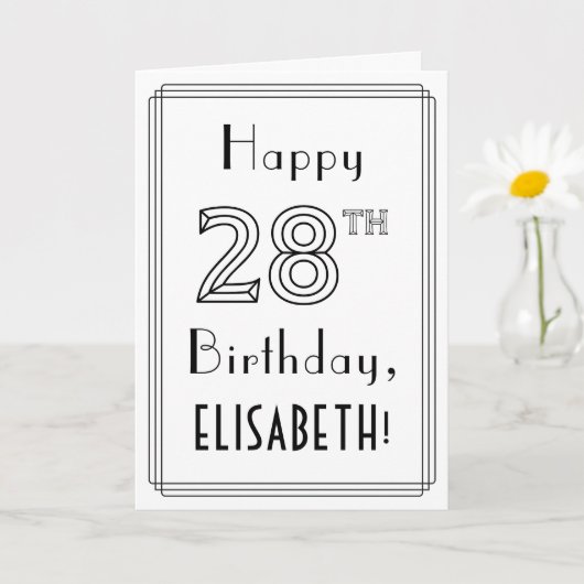 幸せな28誕生日、アールデコスタイル(名前をカスタムする付き) カード (小さな植物)