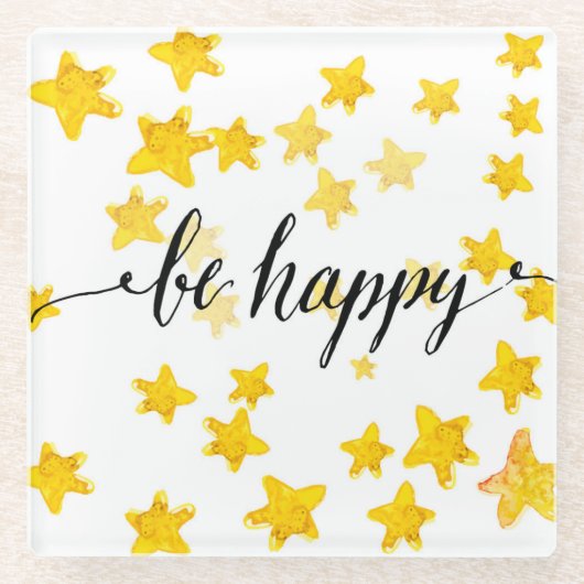 幸せな3があって下さい ガラスコースター (正面)