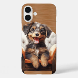 幸せな3色の長毛の子犬 iPhone 16 PLUSケース