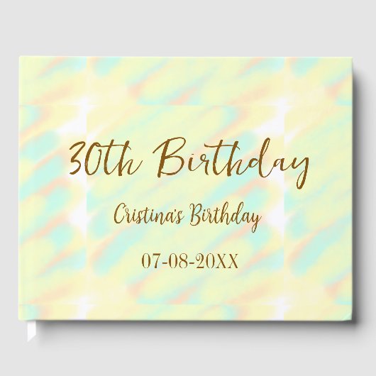 幸せな30歳の誕生日イエローオレンジ色の水色のモダー ゲストブック (正面)