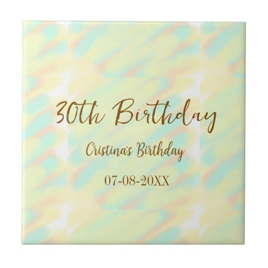 幸せな30歳の誕生日イエローオレンジ色の水色のモダー タイル (正面)