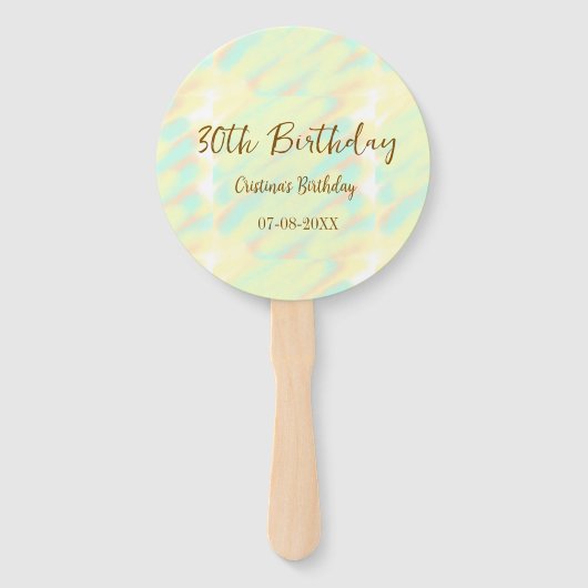 幸せな30歳の誕生日イエローオレンジ色の水色のモダー ハンドファン (正面)
