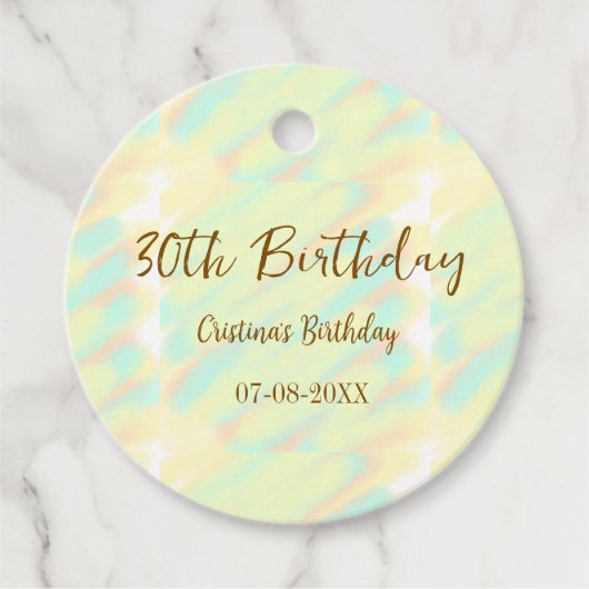 幸せな30歳の誕生日イエローオレンジ色の水色のモダー フェイバータグ (正面)