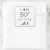 幸せな30歳の誕生日、アールデコスタイル、名前をカスタムする スクエアシール (バッグ)
