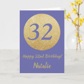 幸せな32番目の誕生日と金ゴールドグリッター カード (黄色い花)