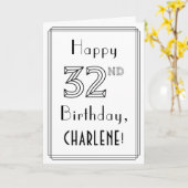 幸せな32番目の誕生日、アールデコスタイルと名前をカスタムする カード (黄色い花)