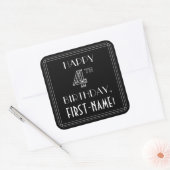 幸せな4歳の誕生日;アールデコスタイル;名前をカスタムする スクエアシール (封筒)