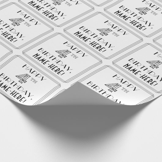 幸せな4歳の誕生日;アールデコスタイル;名前をカスタムする ラッピングペーパー (角)