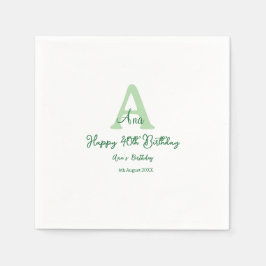 幸せな40th誕生日の緑の名前モノグラムを追加モダン スタンダードカクテルナプキン