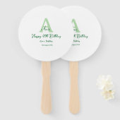 幸せな40th誕生日の緑の名前モノグラムを追加モダン ハンドファン (正面&裏面)