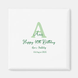 幸せな40th誕生日の緑の名前モノグラムを追加モダン マグネット