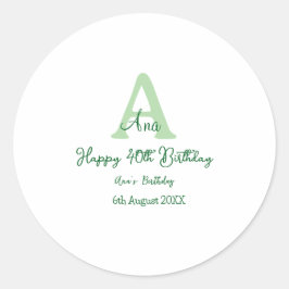 幸せな40th誕生日の緑の名前モノグラムを追加モダン ラウンドシール
