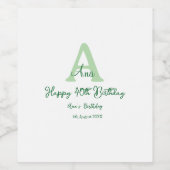 幸せな40th誕生日の緑の名前モノグラムを追加モダン ワインラベル (シングルラベル)